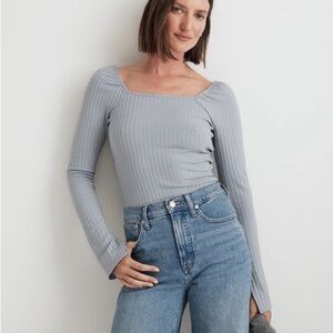 Madewell Ribbed Long-Sleeve Square Neck Top - Blue